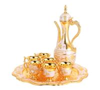 VOSAREA Set de Verres à Vin Rétro 250ml et 30ml en Alliage de Zinc | Style Palace Vintage, Plateau Inclus, Gobelets Embossés Dorés, pour Tea Party et Occasions Spéciales