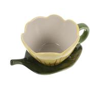 VOSAREA Tasse à Café Tulipe Jaune avec Soucoupe 320ml en Céramique | Peinte à Main, Poignée Ergonomique, Nettoyage Facile, Résistante à Chaleur, pour Maison et Occasions Spéciales