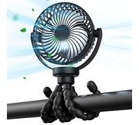 VOSFEEL Ventilateur Poussette, Ventilateur USB Portable 5200mAh avec Support en Silicone Détachable, 3 Lumière et Vitesses, Petit Ventilateur Pivotant à 360° pour Poussette, Voiture, Chevet, Camping