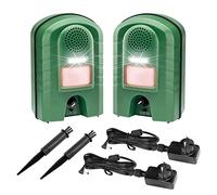 VOSS.sonic Pack DE Deux: 2X appareils de Protection à ultrasons avec détecteur de mouvements et Flash + 2X adaptateurs Outdoor Contre Les fouines, Chats et ratons Laveur - Répulsif à ultrasons