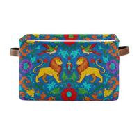 voucong Lot de 1 panier de rangement pliable et imperméable avec poignée robuste pour étagères Motif lion Bleu Jaune