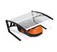 VOUNOT® Abri Garage pour Robot Tondeuse 82x80x46cm Renfort Alu Transparent | Pieds en Métal, Toit Rigide, Protection UV et contre les Intempéries, Fixation au Sol avec Piquets, pour Jardin et Pelouse