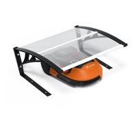 VOUNOT® Abri Garage pour Robot Tondeuse 82x80x46cm Renfort Alu Transparent | Pieds en Métal, Toit Rigide, Protection UV et contre les Intempéries, Fixation au Sol avec Piquets, pour Jardin et Pelouse