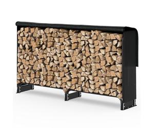VOUNOT® Abri range-bûches 2m avec housse noire - Serre bûche en métal - Support bois de chauffage pour cheminée et extérieur