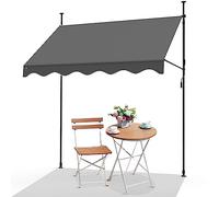 VOUNOT® Auvent Manuel Rétractable Résistant aux UV Store Banne de Jardin en Acier Polyester avec Manivelle sans Perçage Auvent Téléscopique Hauteur et Inclinaison Réglable 200cm Gris