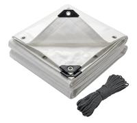 VOUNOT® Bâche de Protection en Polyéthylène 180g/m² - 4x8m Blanc - Corde Incluse - Imperméable, Anti-UV