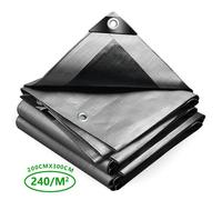 VOUNOT® Bâche de Protection en Polyéthylène 240g/m² - 2x3m - Gris et Noir - Imperméable, Anti-UV, Ultra Résistante
