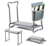 VOUNOT® Banc de Jardinage Pliable 2 en 1 avec Agenouilloir Gris | Tabouret et Agenouilloir de Jardin, Coussin en Mousse EVA, Pochette de Rangement pour Outils, Pliable et Facile à Transporter