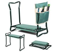 vounot® Banc de Jardinage Pliable 2 en 1 Tabouret Agenouilloir de Jardin avec Pochette de Rangement pour Outils Siège avec Coussin Doux en EVA pour Le Jardinage Extérieur Vert