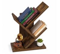 vounot® Bibliothèque Arbre Étagère à Livres 30x16x40.5cm Marron Rustique | Rangement pour Livres Magazines et CD, Étagère Verticale Peu Encombrante, Anti-basculement, pour Salon Chambre et Bureau