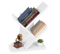 vounot® Bibliothèque Arbre Étagère à Livres 30x16x40.5cm Blanc | Rangement pour Livres Magazines et CD, Étagère Verticale Peu Encombrante, Anti-basculement, pour Salon Chambre et Bureau