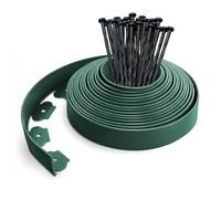 VOUNOT® Bordure de Jardin en Plastique 10 mètres avec 30 Piquets d'ancrage Bordurette de Pelouse Flexible Bordure de Gazon avec piquets Solides Idée de Jardin Hauteur 50mm, Epaisseur 4mm Vert Foncé