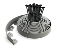 VOUNOT® Bordure de Jardin en Plastique 10 mètres avec 30 Piquets d'ancrage Bordurette de Pelouse Flexible Bordure de Gazon avec piquets Solides Idée de Jardin Hauteur 50mm, Epaisseur 4mm Gris