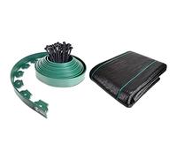 VOUNOT Bordure de Jardin en Plastique 10 mètres avec 30 Piquets d'ancrage Bordurette de Pelouse & Toile de Paillage Contre Les Mauvais Herbes 10Mx2M en Fibres de Polypropylène Tissées Anti-UV