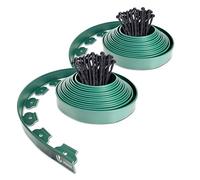 VOUNOT® Bordure de Jardin en Plastique 20 mètres avec 60 Piquets d'ancrage Bordurette de Pelouse Flexible Bordure de Gazon avec piquets Solides Idée de Jardin Hauteur 50mm, Epaisseur 4mm Vert Foncé