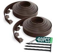 VOUNOT® Bordure de jardin flexible plastique 20m avec 60 piquets marron - hauteur 5cm - épaisseur 4mm - résistante aux intempéries