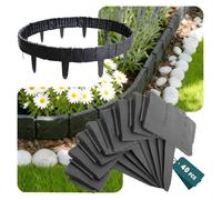 VOUNOT® Bordure de jardin imitation pierre 10m gris - Hauteur 23cm - Clôture gazon décorative en PP - Lot de 40