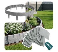 VOUNOT® Bordure de jardin imitation pierre 15m gris - Hauteur 23cm - Clôture gazon décorative en PP 60 pièces