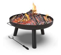 VOUNOT® Brasero Extérieur Ø60cm en Métal avec Grille Tisonnier Brasero Rond Chauffage à Bois pour Terrasse Balcon Jardin Noir