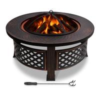 VOUNOT® Brasero extérieur Ø81cm - métal - avec grille pare-etincelles tisonnier et couvercle - noir