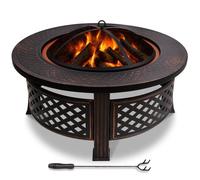 VOUNOT® Brasero extérieur Ø81cm - métal - avec grille pare-etincelles tisonnier et couvercle - noir