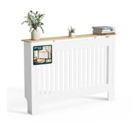 vounot® Cache-Radiateur à Lattes Verticales 111×19×82 cm Blanc Chêne | Bonne Circulation d'air, Tablette Supérieure, Découpe pour Plinths, Kit Anti-basculement, pour Salon Chambre Entrée ou Bureau