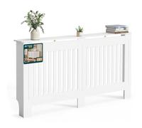 vounot® Cache-Radiateur à Lattes Verticales 152×19×82 cm Blanc | Bonne Circulation d'air, Tablette Supérieure, Découpe pour Plinths, Kit Anti-basculement, pour Salon Chambre Entrée ou Bureau