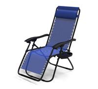 vounot® Chaise Longue inclinable avec Support de Gobelet Amovible Chaise de Jardin Pliable en Textilène Chaise Longue avec Rembourrage de Tête Charge Max 120KG Fauteuil Relax Bleu Lot de 1