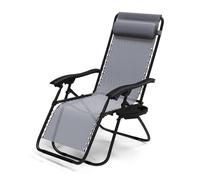 vounot® Chaise Longue Inclinable en Textilene avec Porte Gobelet Et Portable Gris
