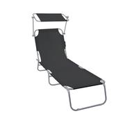 VOUNOT® Chaise longue pliante avec pare soleil - Transat 4 positions - Bain de soleil portable en polyester - Noir