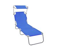 VOUNOT® Chaise longue pliante avec pare soleil - Transat 4 positions - Bain de soleil portable en polyester - Bleu