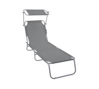 VOUNOT® Chaise longue pliante avec pare soleil - Transat 4 positions - Bain de soleil portable en polyester - Gris