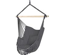 VOUNOT® Chaise Suspendue en Coton Doux avec 2 Coussins Siège Suspendu Balançoire Suspendue pour Intérieur et Extérieur Hamac Portable à Franges Gris