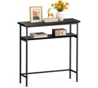 VOUNOT® Console table à 2 niveaux 80x24x80cm en métal et MDF noir - style industrie - pour couloir entrée salon bureau chambre