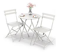 VOUNOT® Ensemble bistro extérieur 1 table 2 chaises acier blanc