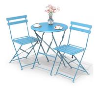 VOUNOT Ensemble bistro extérieur 1 table 2 chaises acier bleu