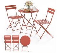 VOUNOT® Ensemble de Bistro pliant en métal 3 pièces avec 1 table et 2 chaises rouge brique