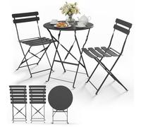 Ensemble bistrot métallique VOUNOT® 3 pièces, table bistrot pliante avec 2 chaises, gris
