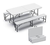 VOUNOT® Ensemble de Table et 2 bancs camping pique nique pliables 180cm - HDPE - 8 Places - Blanc