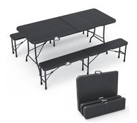 VOUNOT® Ensemble de Table et 2 bancs camping pique nique pliables 180cm - HDPE - 8 Places - Noir