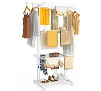 VOUNOT® Séchoir à linge à 4 niveaux Tour avec roulettes 125x62x173 cm Blanc