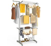vounot® Étendoir à Linge à 4 Niveaux 125x62x173cm Sechoir à Linge Pliable Grande Capacité avec roulettes Ailes latérales Utilisation Intérieure et Extérieure Gris
