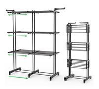 VOUNOT® Séchoir à Linge Extensible Grande Capacité Tour de Séchage 3 Niveaux Pliable 40m d’Étendage Étendoir Vertical Multifonction pour Intérieur et Extérieur Noir