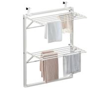 VOUNOT® Étendoir à linge mural suspendu pliable à double niveau blanc