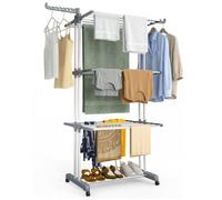VOUNOT® Étendoir à linge pliable 126x63x170cm, Séchoir 4 niveaux grande capacité avec roulettes, Gris et blanc