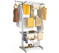 VOUNOT® Séchoir à linge pliable renforcé 125x62x173cm - étendoir mobile 4 niveaux - ailes latérales - gris