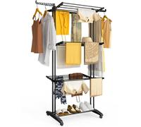 VOUNOT® Étendoir à linge pliable métal renforcée 125x62x173cm, Séchoir 4 niveaux grande capacité avec roulettes, Noir