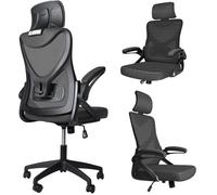 VOUNOT® Fauteuil de bureau ergonomique pivotant avec appuie-tête - Hauteur et dossier réglables - Toile respirant - Noir