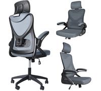 vounot® Chaise de Bureau Ergonomique Hauteur Ajustable avec Appuie-Tête et Accoudoir Réglables Fauteuil de Bureau Maille Respirante Dossier Coussin Confortable Gris