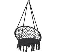 VOUNOT® Fauteuil Suspendu à Franges avec Coussins de Siège Confortables Ø80cm Chaise Balançoires pour Intérieur et Extérieur Siège Suspendu Noir X-Large